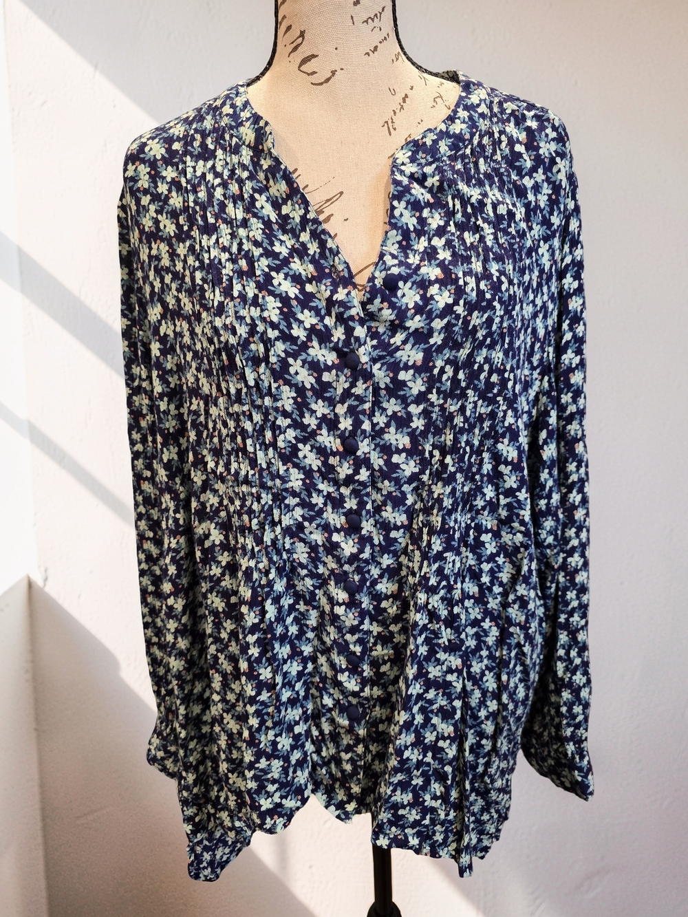 Coldwater Creek Navy Floral Blouse